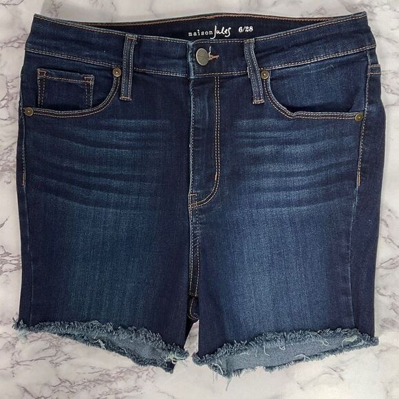 Maison Jules Blue Dark Wash Custom Cutoff Denim Shorts 6 28 in - Picture 5 of 5